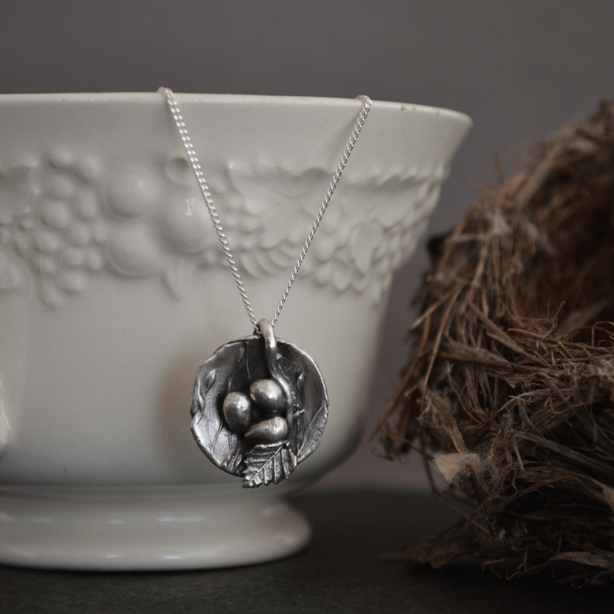 Nest Necklace with Three Eggs - Gayle Dowell