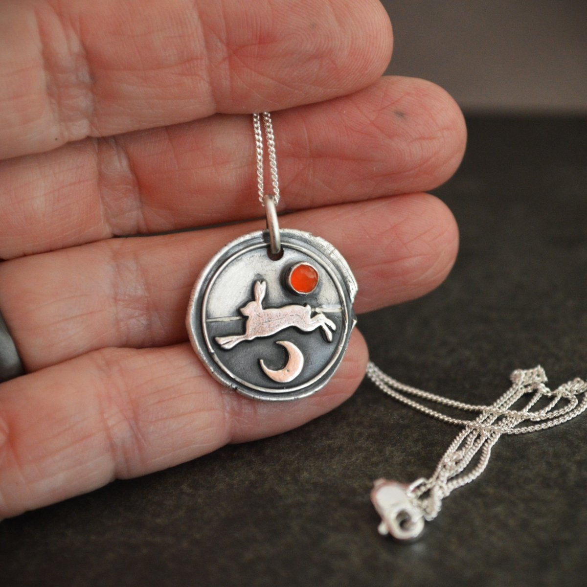 Prairie Rabbit Pendant with Carnelian Gemstone - Gayle Dowell