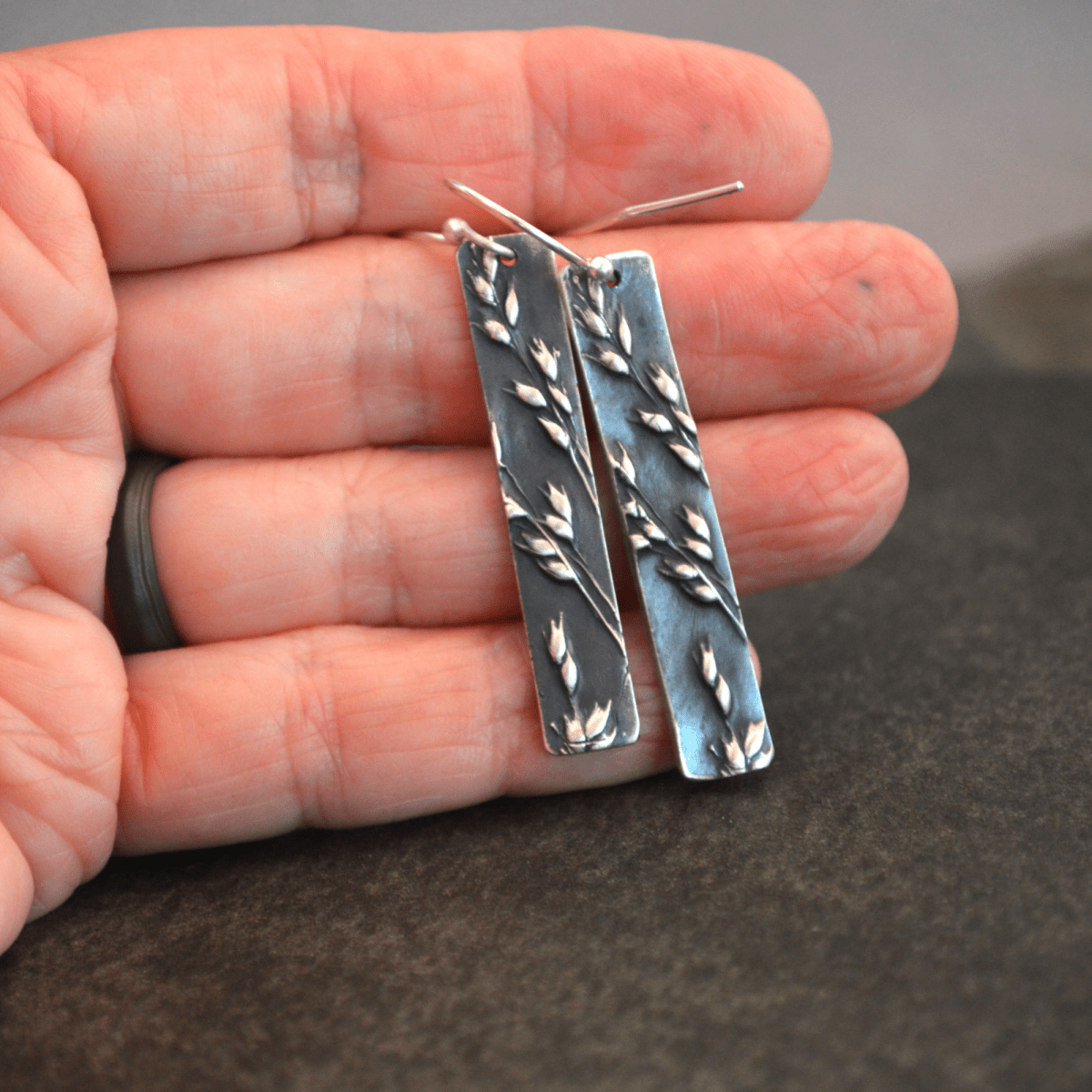 Prairie Switchgrass Long Earrings in Silver - Gayle Dowell