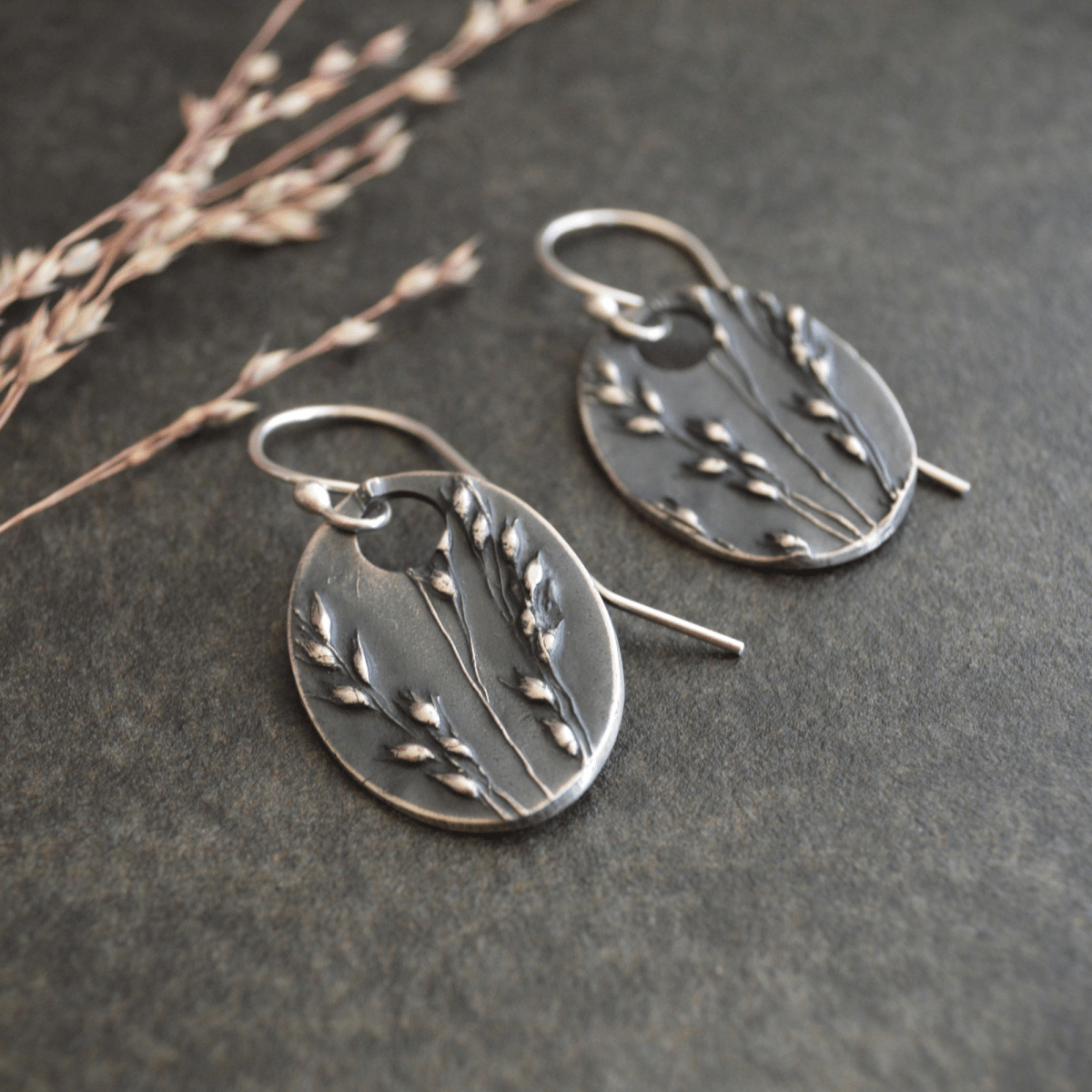 Prairie Switchgrass Oval Earrings in Silver - Gayle Dowell