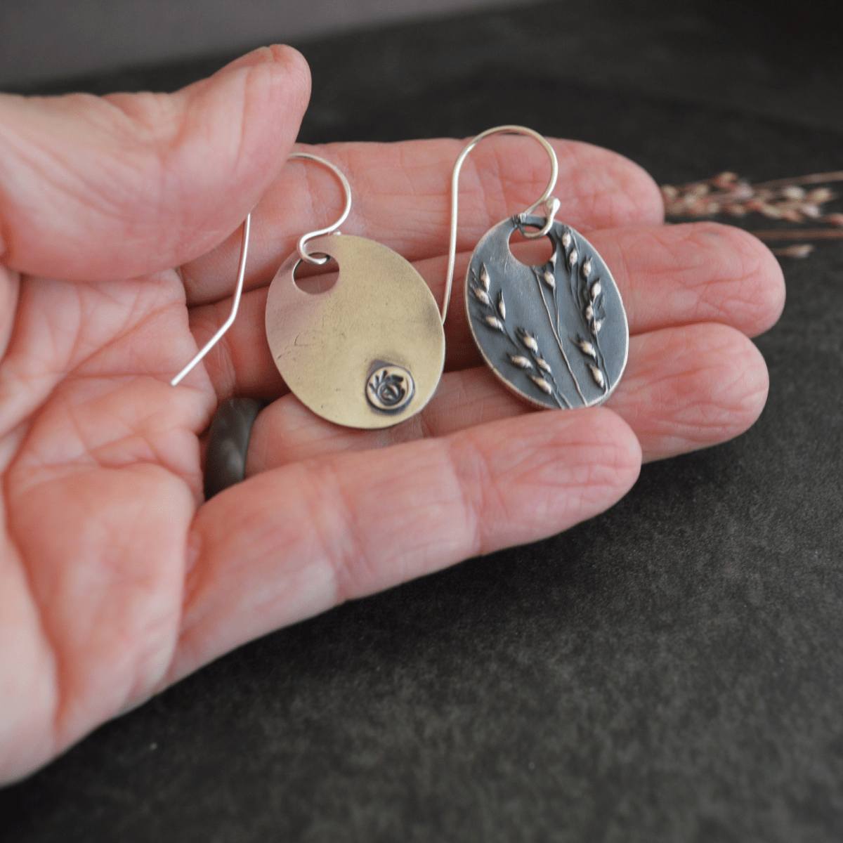 Prairie Switchgrass Oval Earrings in Silver - Gayle Dowell