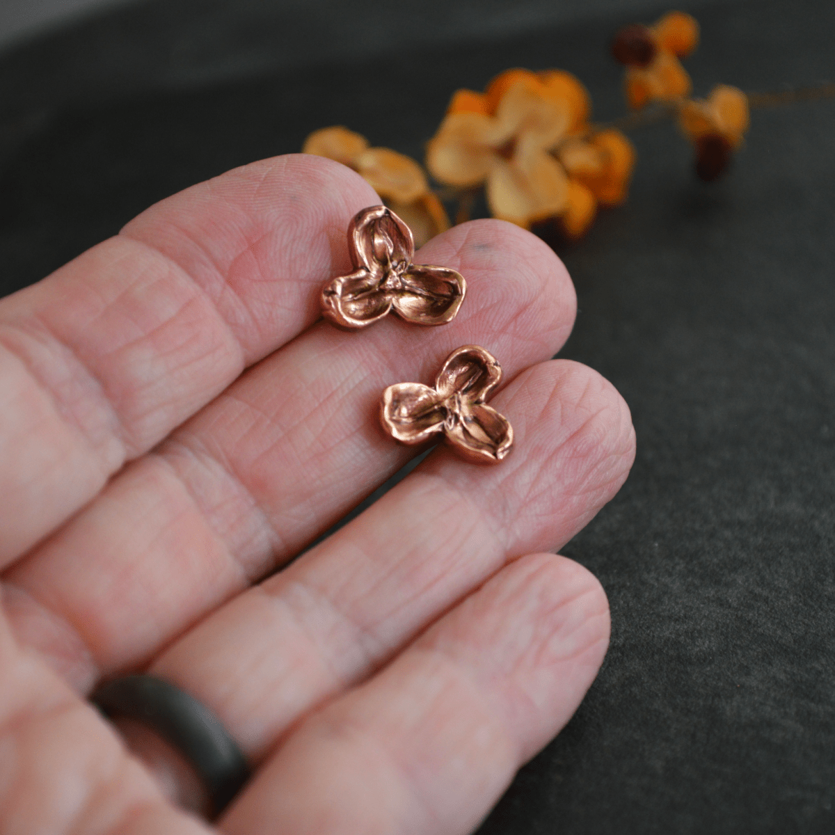 Red or Yellow Bronze Bittersweet Pod Stud Earrings - Gayle Dowell
