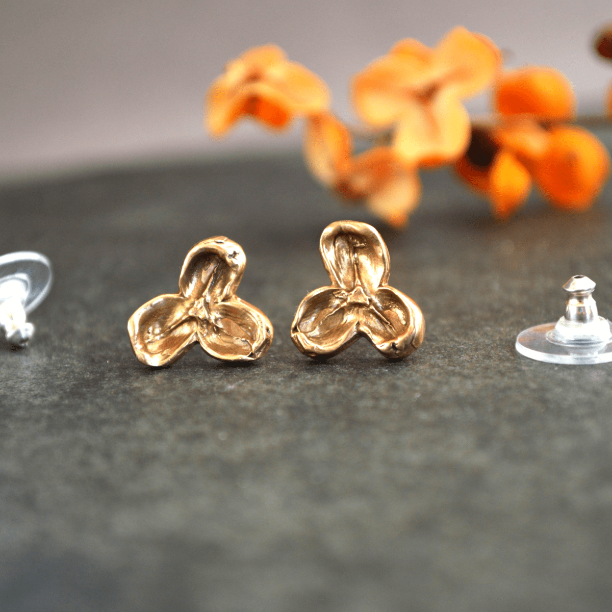 Red or Yellow Bronze Bittersweet Pod Stud Earrings - Gayle Dowell