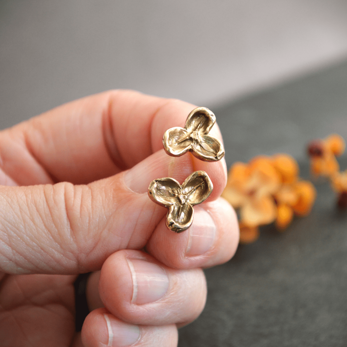 Red or Yellow Bronze Bittersweet Pod Stud Earrings - Gayle Dowell