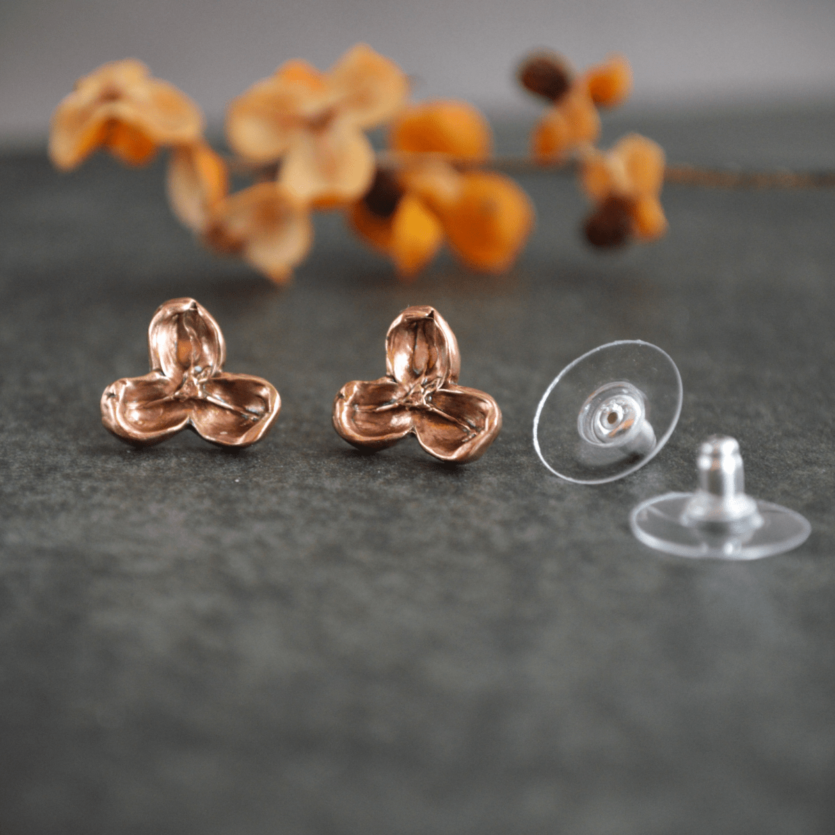 Red or Yellow Bronze Bittersweet Pod Stud Earrings - Gayle Dowell
