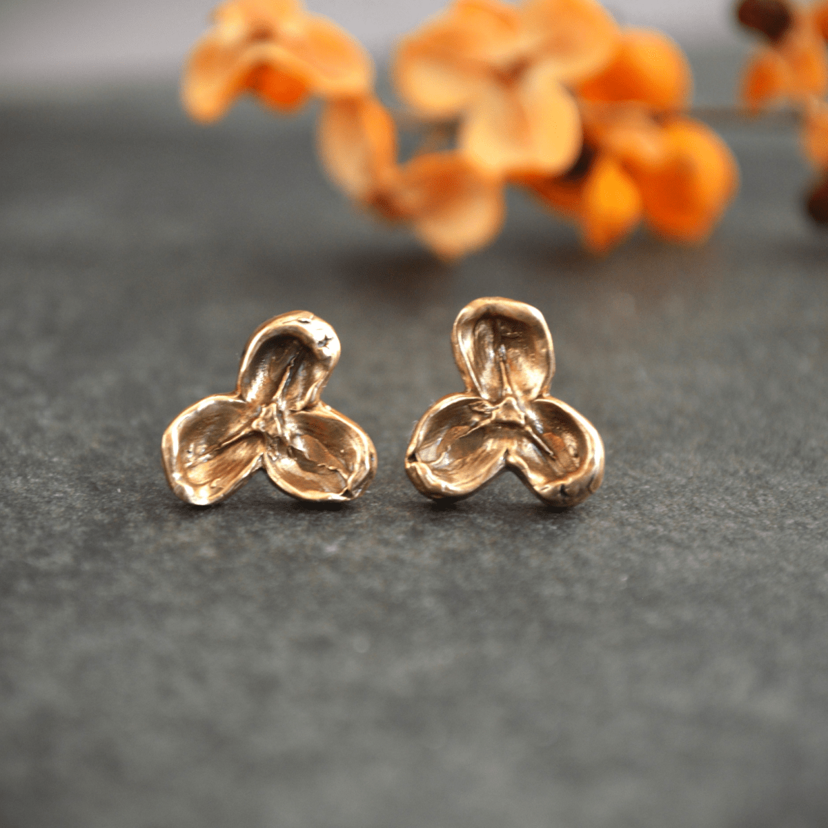 Red or Yellow Bronze Bittersweet Pod Stud Earrings - Gayle Dowell