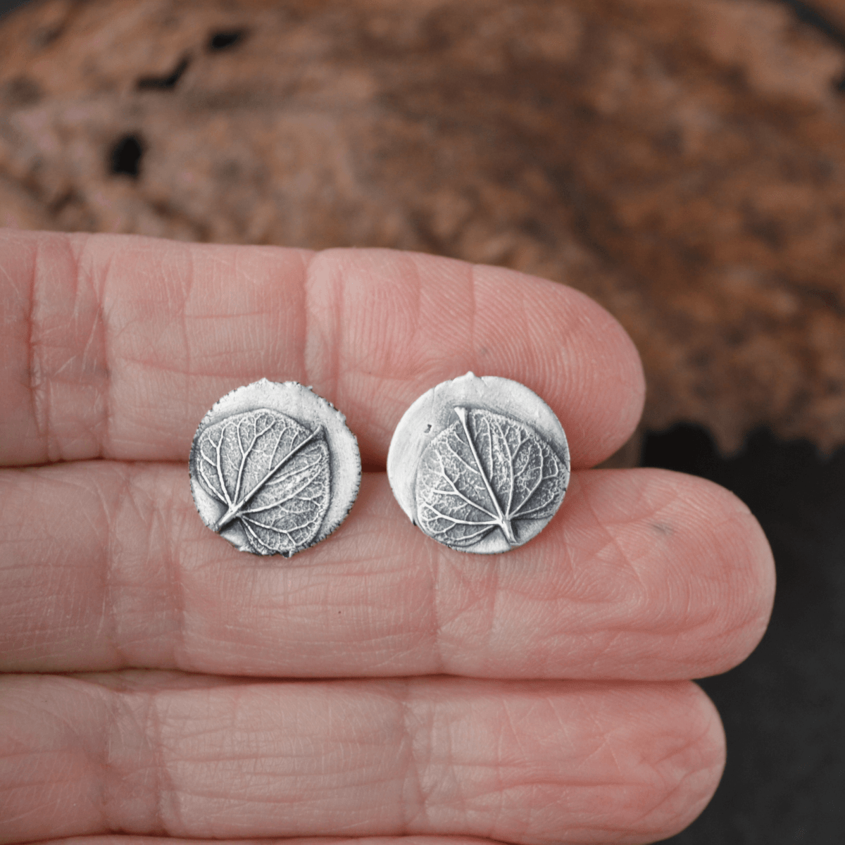 Redbud Leaf Stud Earrings in Fine Silver - Gayle Dowell