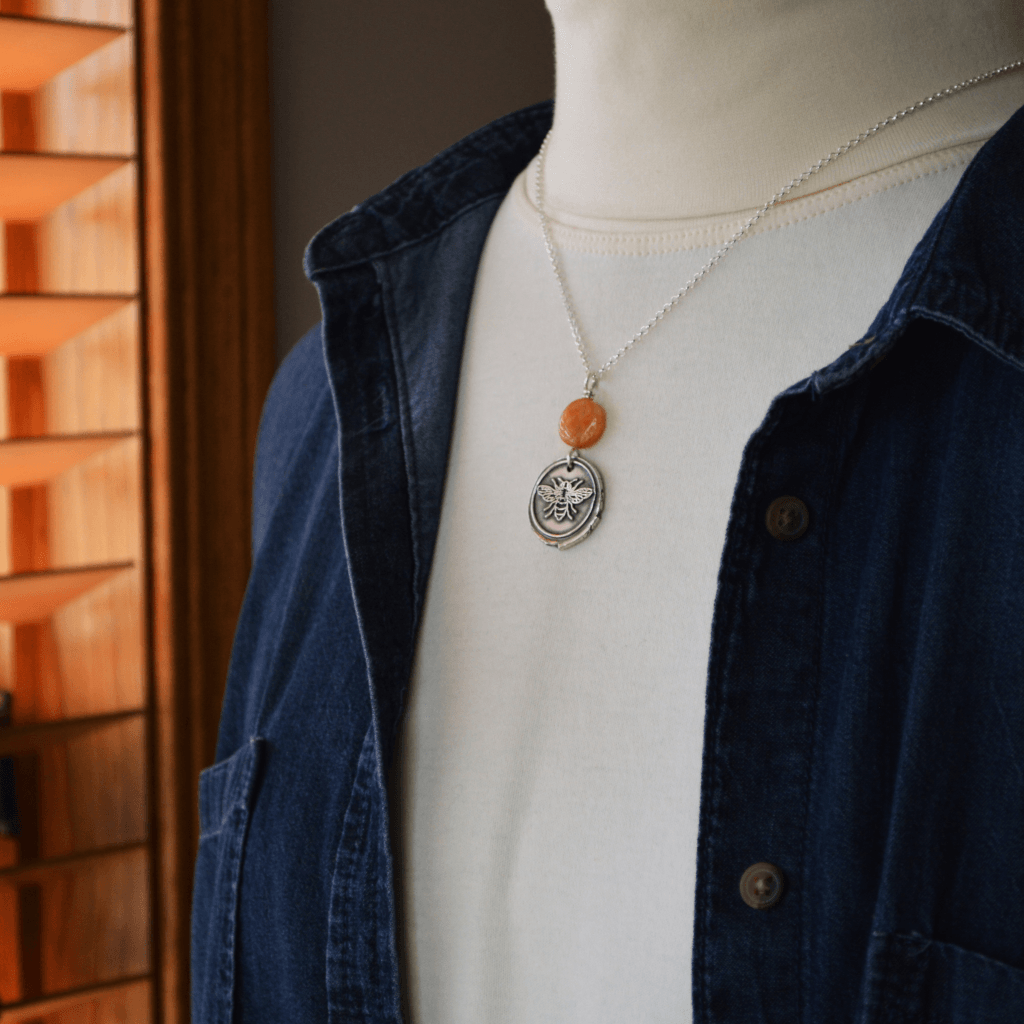 Silver Bee Necklace with Honey Jade - Gayle Dowell