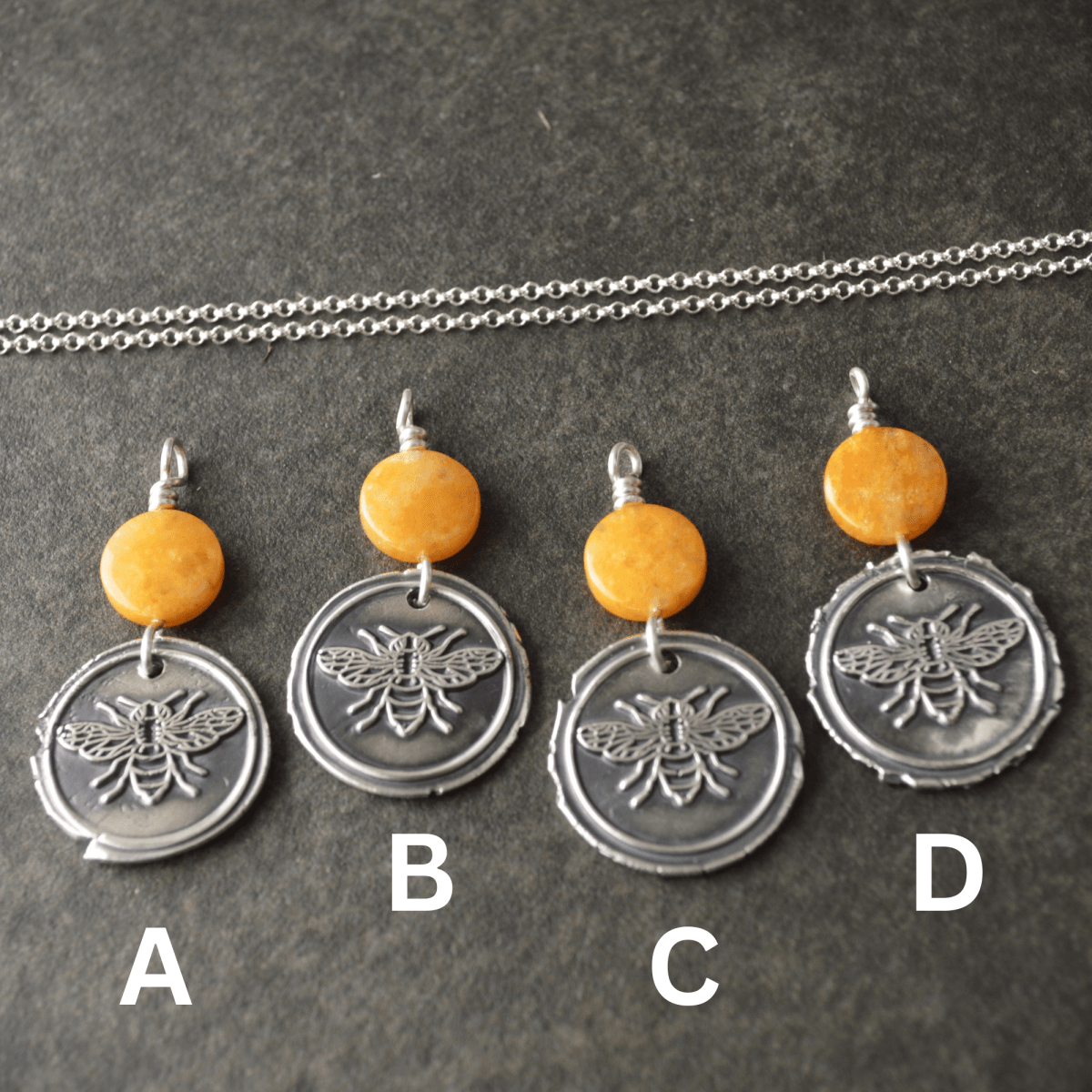 Silver Bee Necklace with Honey Jade - Gayle Dowell