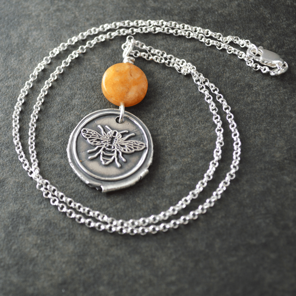 Silver Bee Necklace with Honey Jade - Gayle Dowell