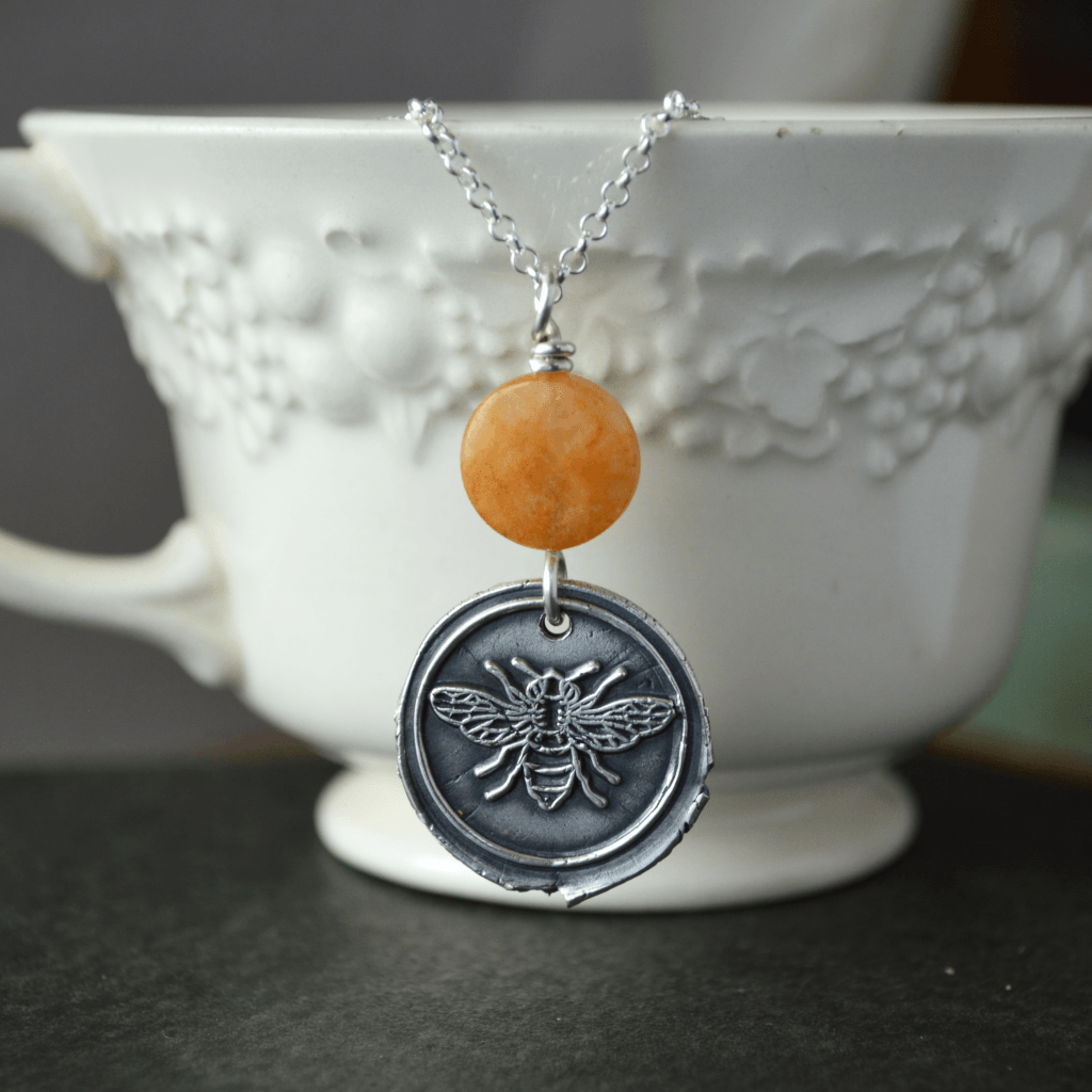 Silver Bee Necklace with Honey Jade - Gayle Dowell