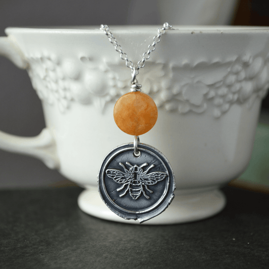Silver Bee Necklace with Honey Jade - Gayle Dowell