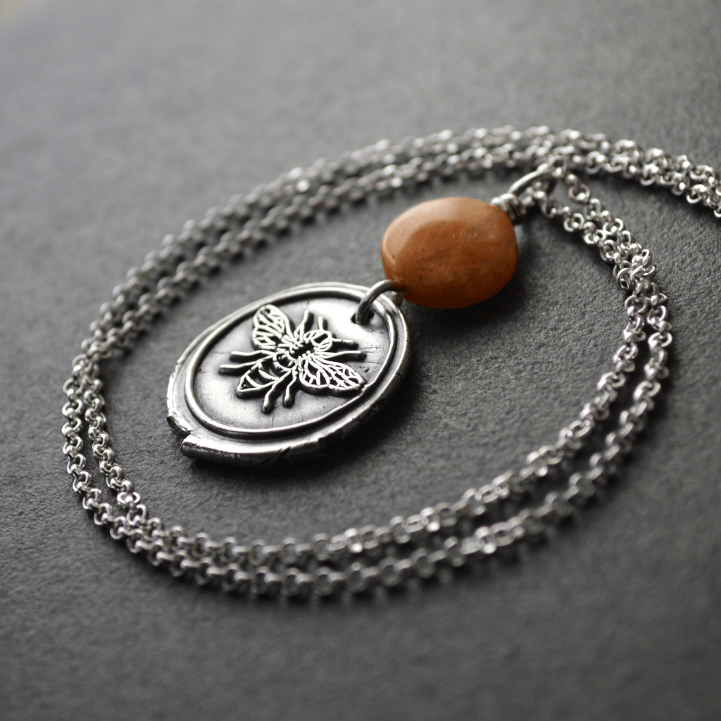 Silver Bee Necklace with Honey Jade - Gayle Dowell