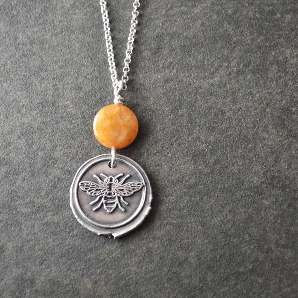 Silver Bee Necklace with Honey Jade - Gayle Dowell