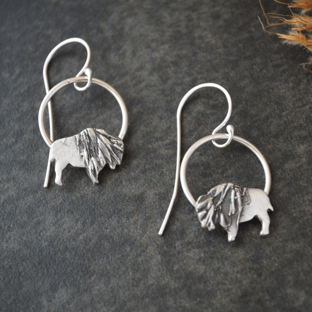 Silver Bison Hoop Earrings Textured with Indiangrass - Gayle Dowell