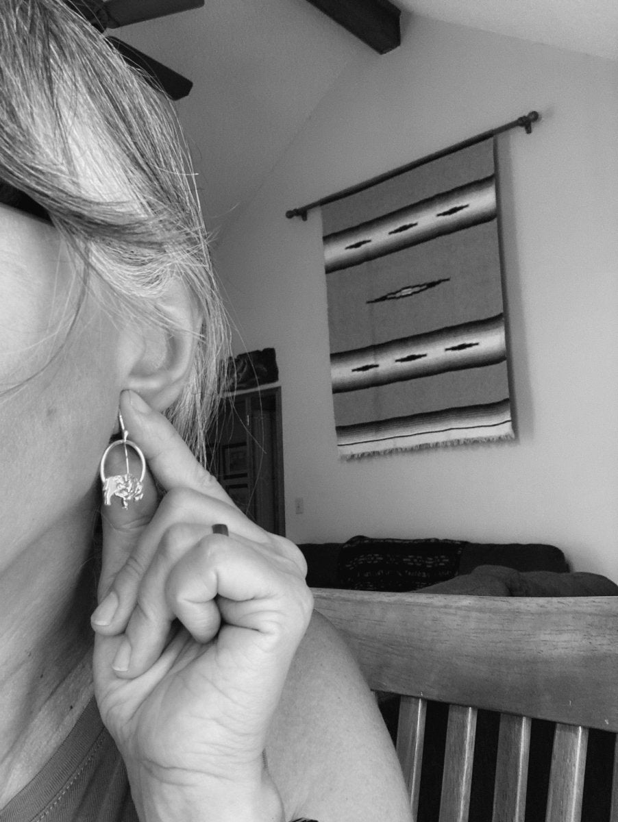 Silver Bison Hoop Earrings Textured with Indiangrass - Gayle Dowell