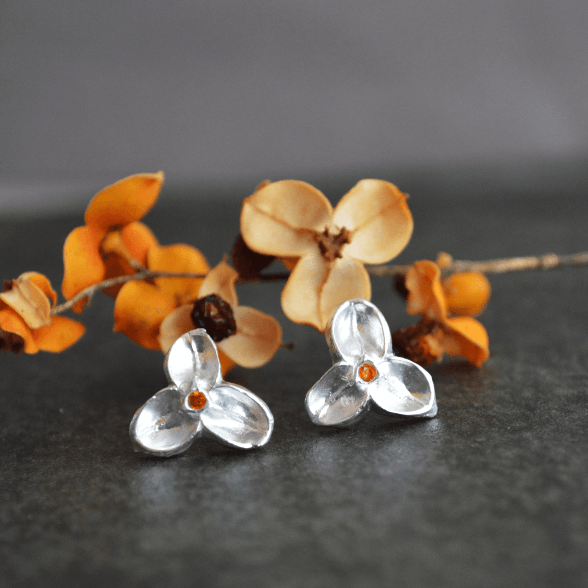 Silver Bittersweet Earrings with Orange CZ Stone - Gayle Dowell