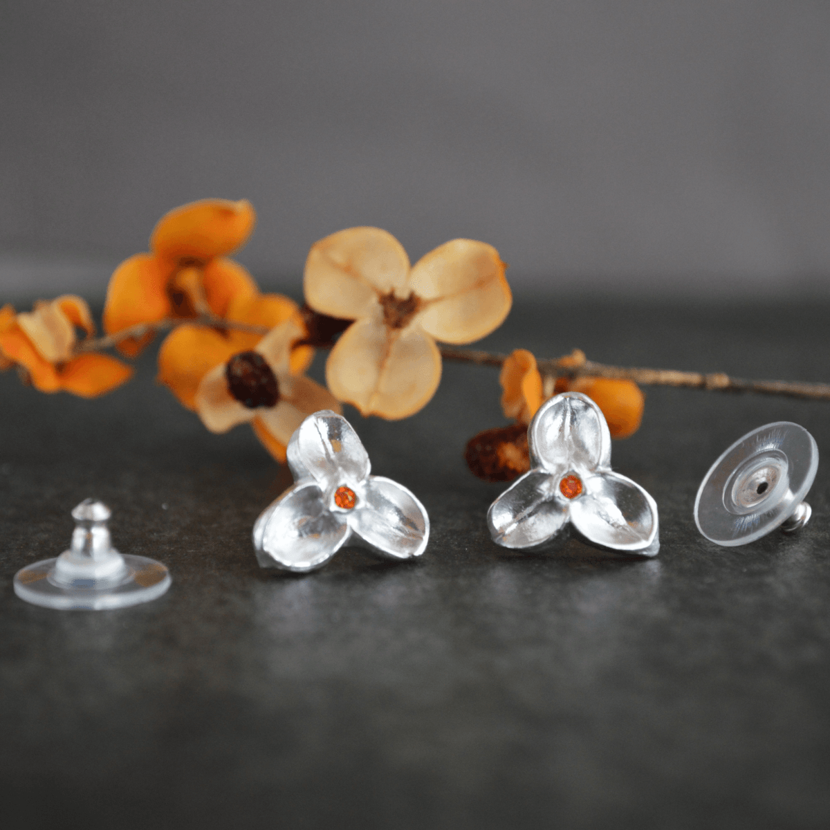 Silver Bittersweet Earrings with Orange CZ Stone - Gayle Dowell