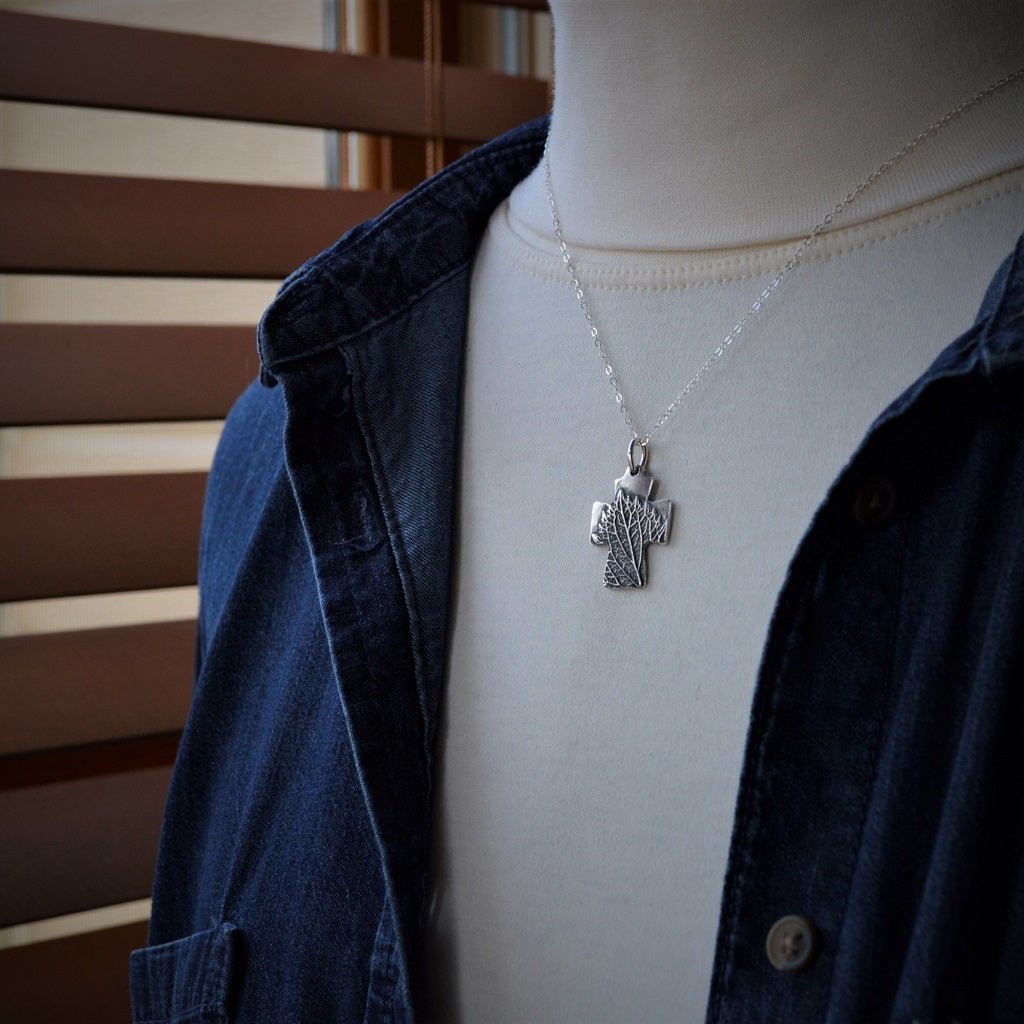 Silver Cross Necklace with Vervain Leaf - Gayle Dowell