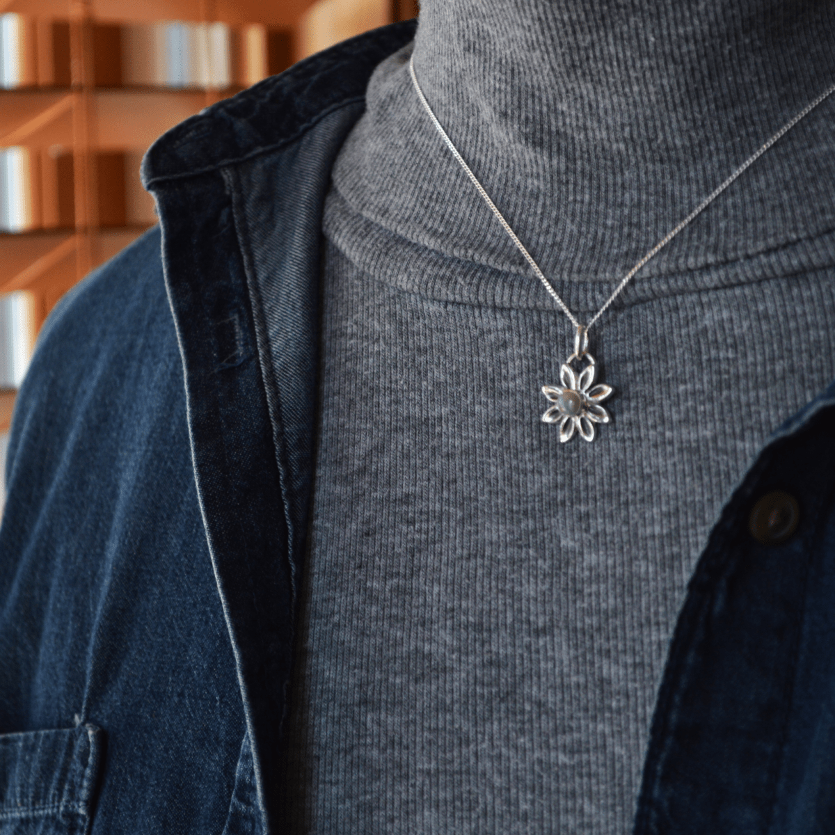 Silver Daisy Necklace with Kingman Turquoise - Gayle Dowell