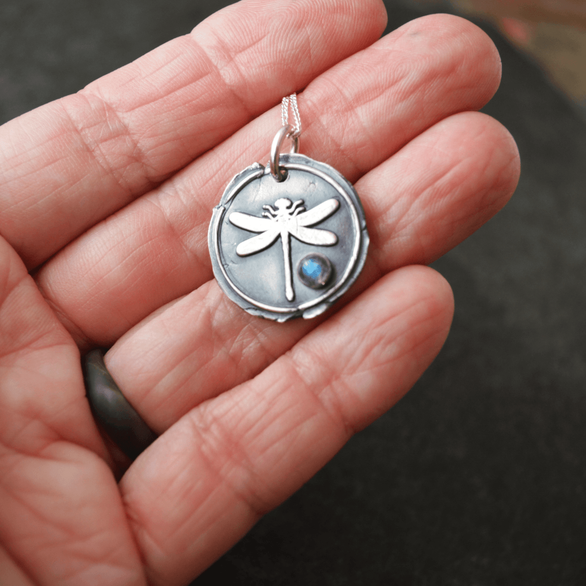 Silver Dragonfly Necklace with Labradorite - Gayle Dowell