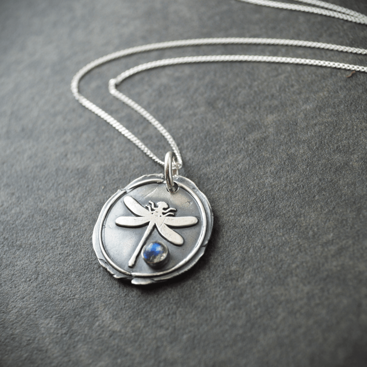 Silver Dragonfly Necklace with Labradorite - Gayle Dowell