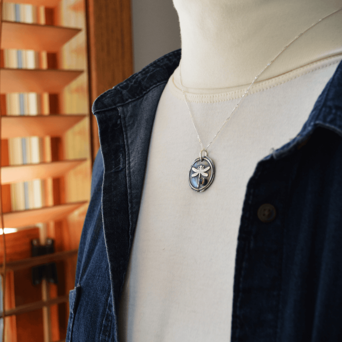 Silver Dragonfly Necklace with Labradorite - Gayle Dowell