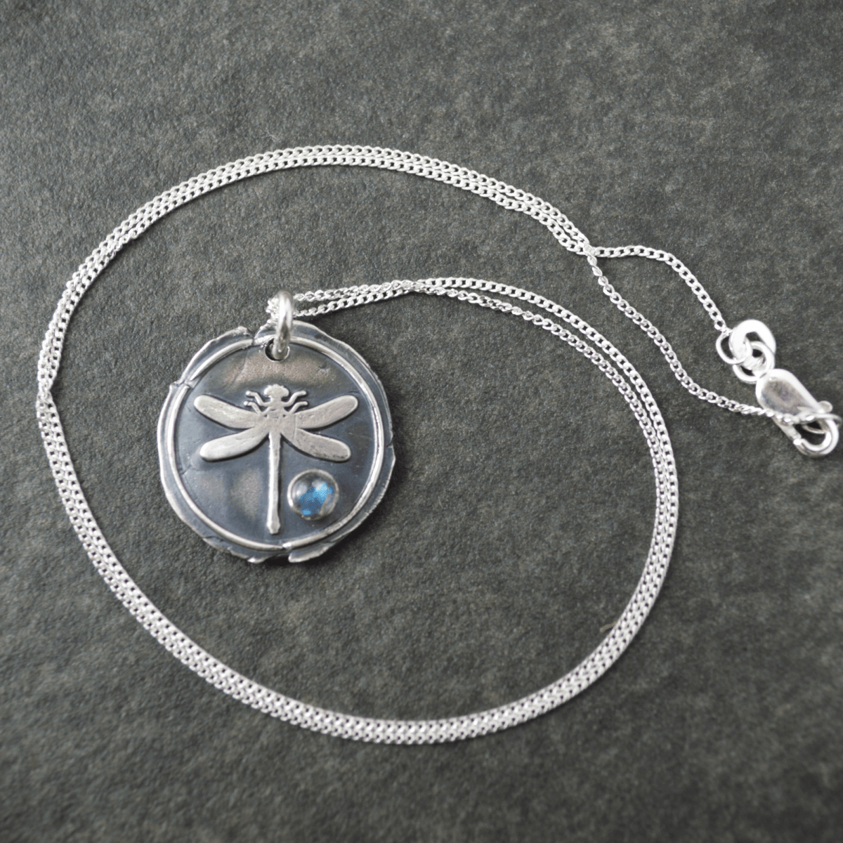 Silver Dragonfly Necklace with Labradorite - Gayle Dowell