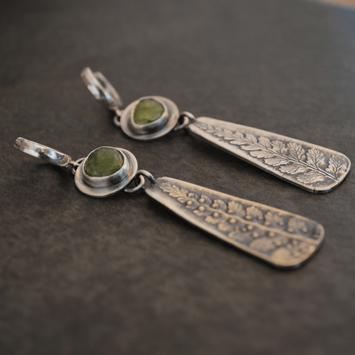 Silver Fern Earrings with Green Tourmaline - Gayle Dowell