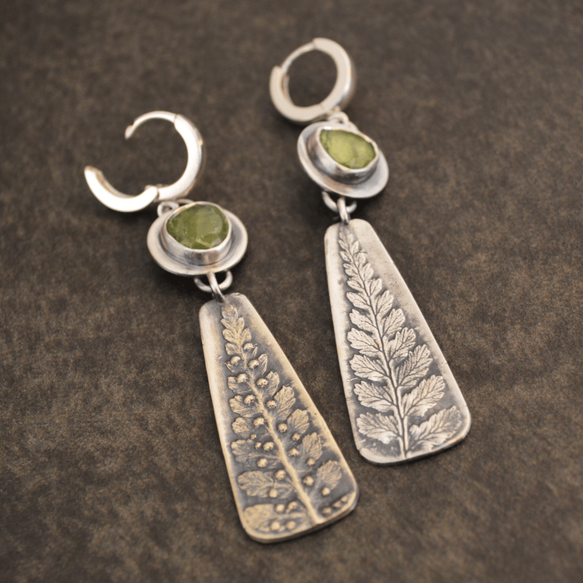 Silver Fern Earrings with Green Tourmaline - Gayle Dowell