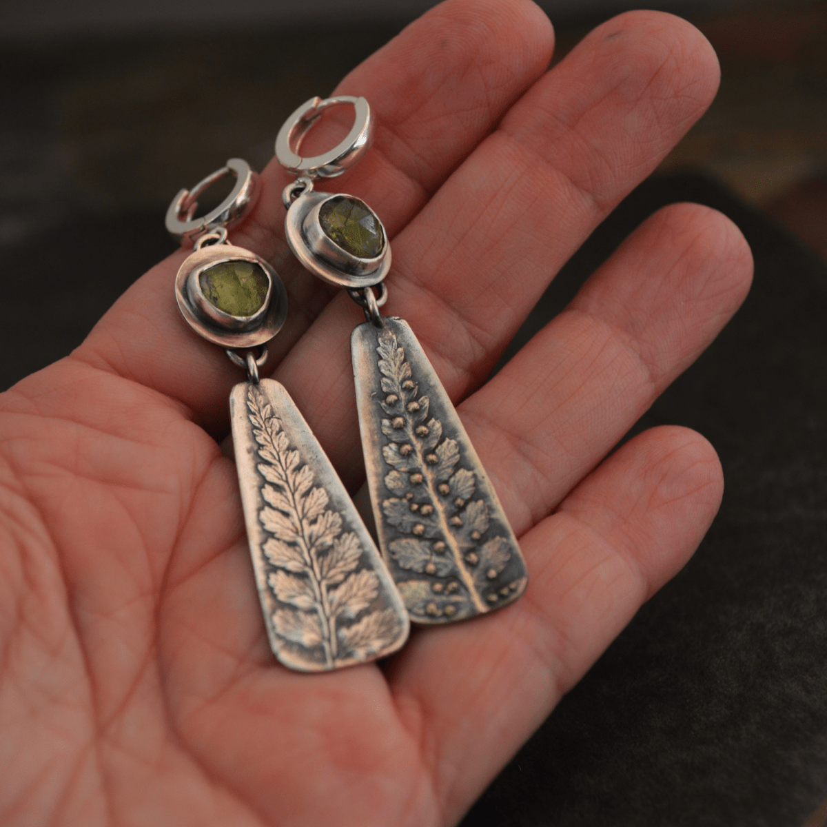 Silver Fern Earrings with Green Tourmaline - Gayle Dowell