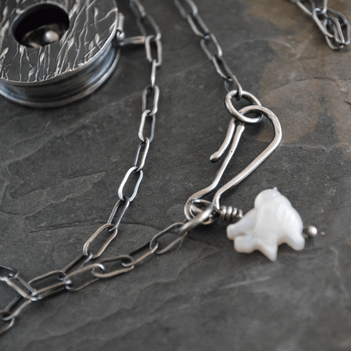 Silver Locket Necklace with Bird Nest - Gayle Dowell