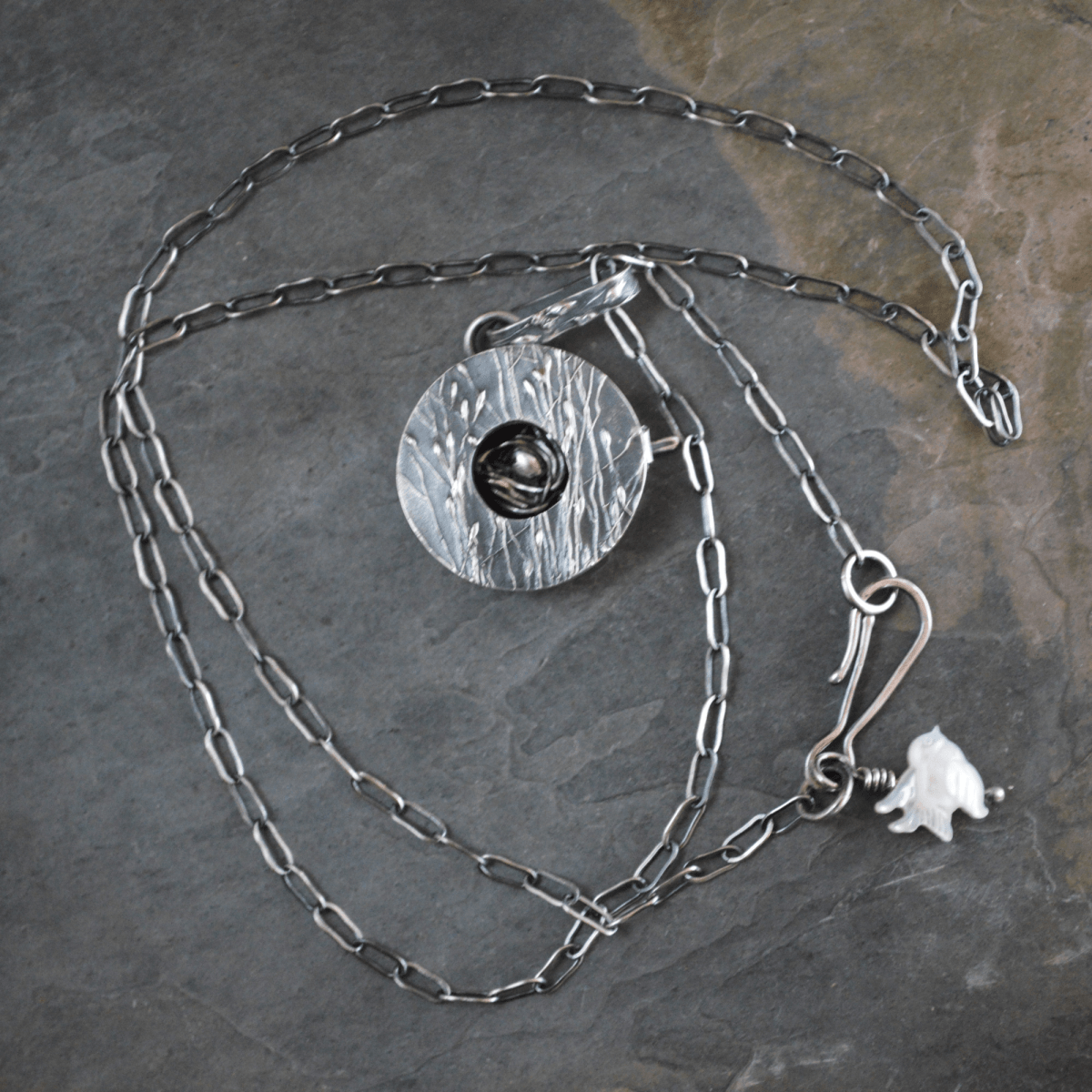 Silver Locket Necklace with Bird Nest - Gayle Dowell
