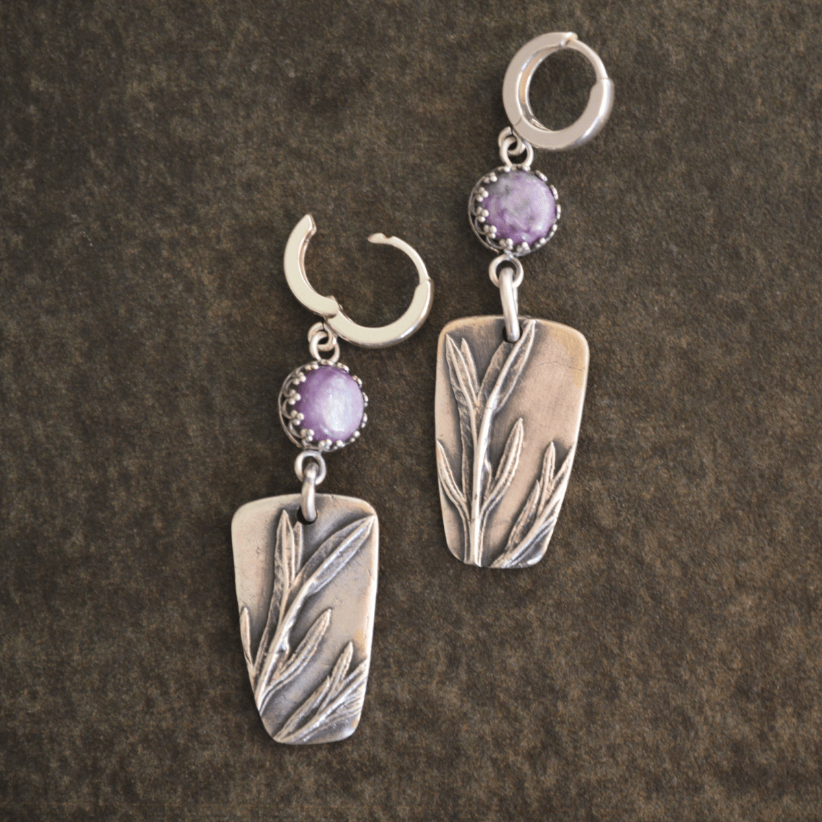 Silver Sage Earrings with Charoite Gemstones - Gayle Dowell