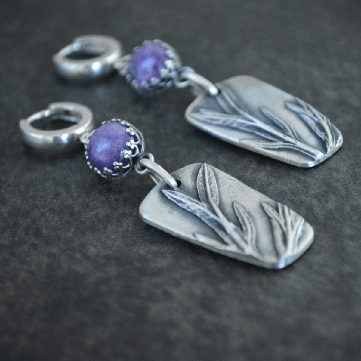 Silver Sage Earrings with Charoite Gemstones - Gayle Dowell