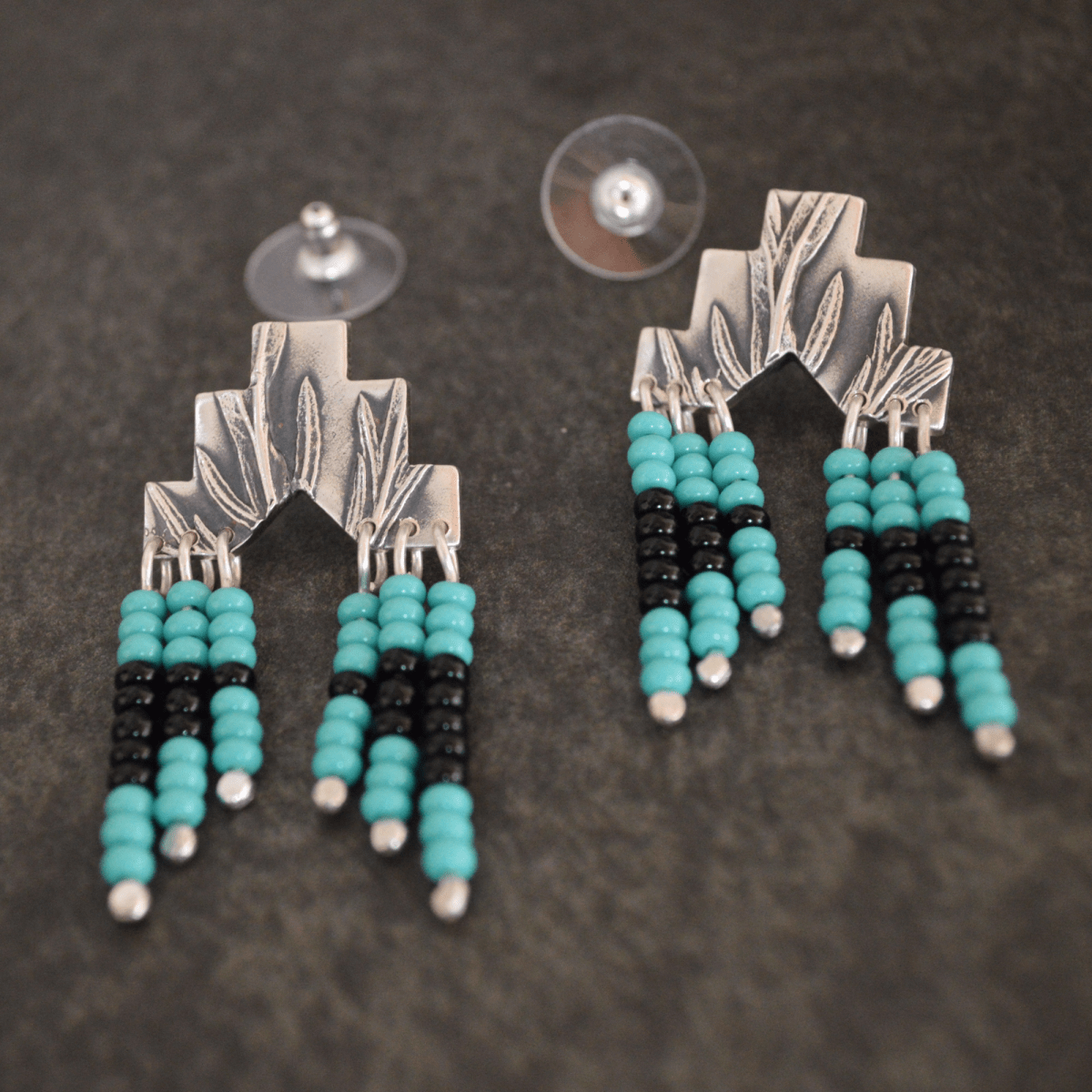 Silver Sage Earrings with Glass Bead Fringe - Gayle Dowell