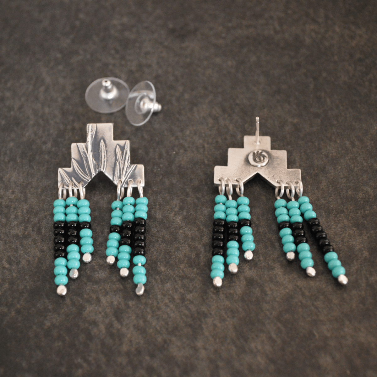 Silver Sage Earrings with Glass Bead Fringe - Gayle Dowell