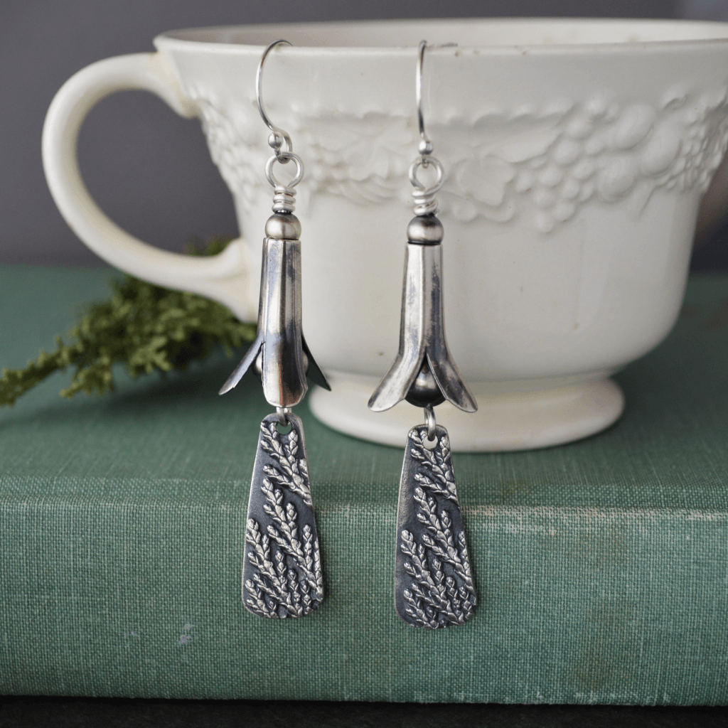 Silver Squash Blossom Earrings with Cedar - Gayle Dowell