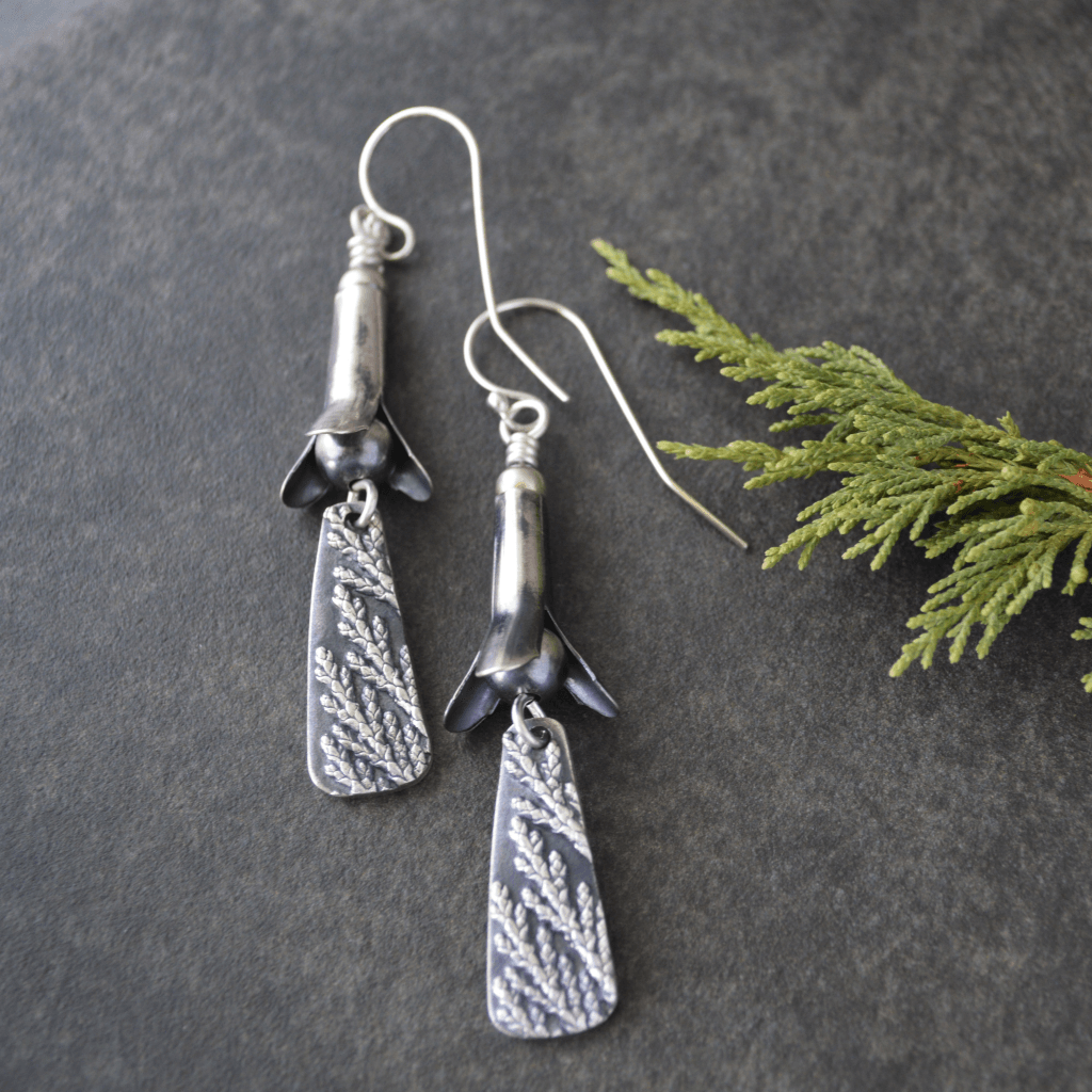 Silver Squash Blossom Earrings with Cedar - Gayle Dowell