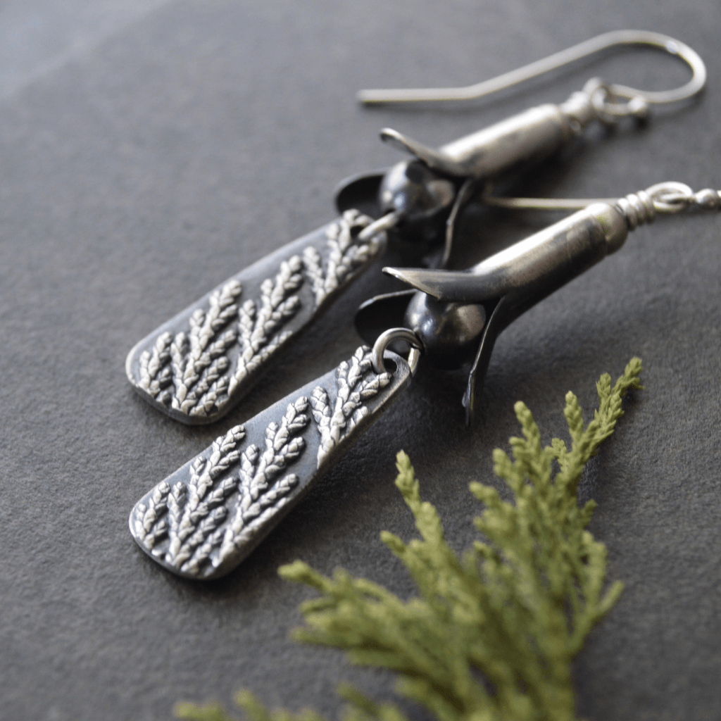 Silver Squash Blossom Earrings with Cedar - Gayle Dowell
