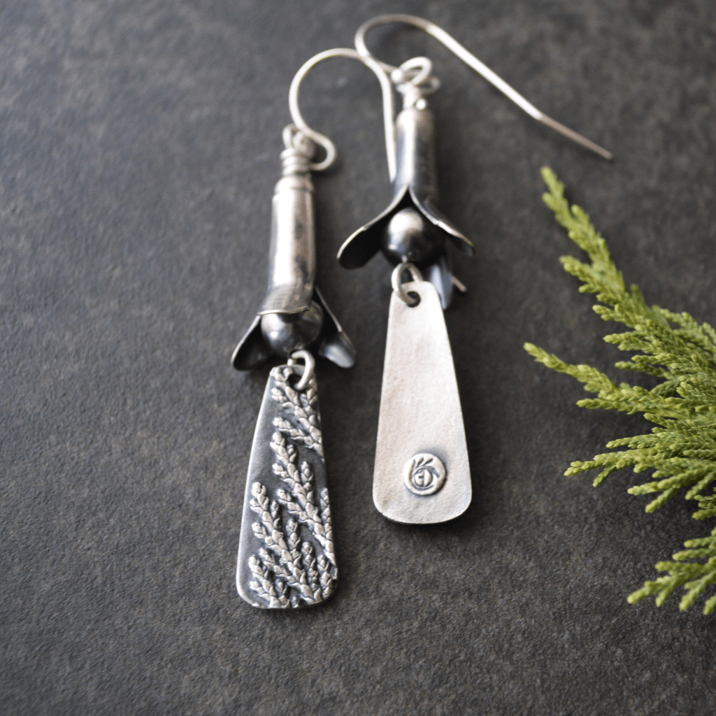 Silver Squash Blossom Earrings with Cedar - Gayle Dowell