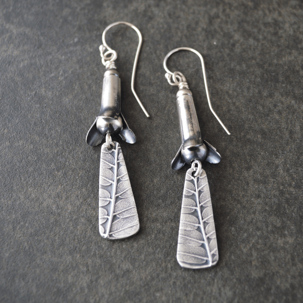 Squash Blossom Earrings Textured with Leadplant - Gayle Dowell