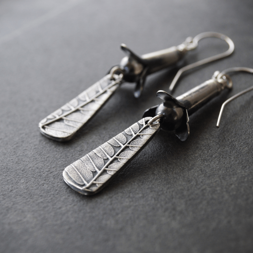Squash Blossom Earrings Textured with Leadplant - Gayle Dowell