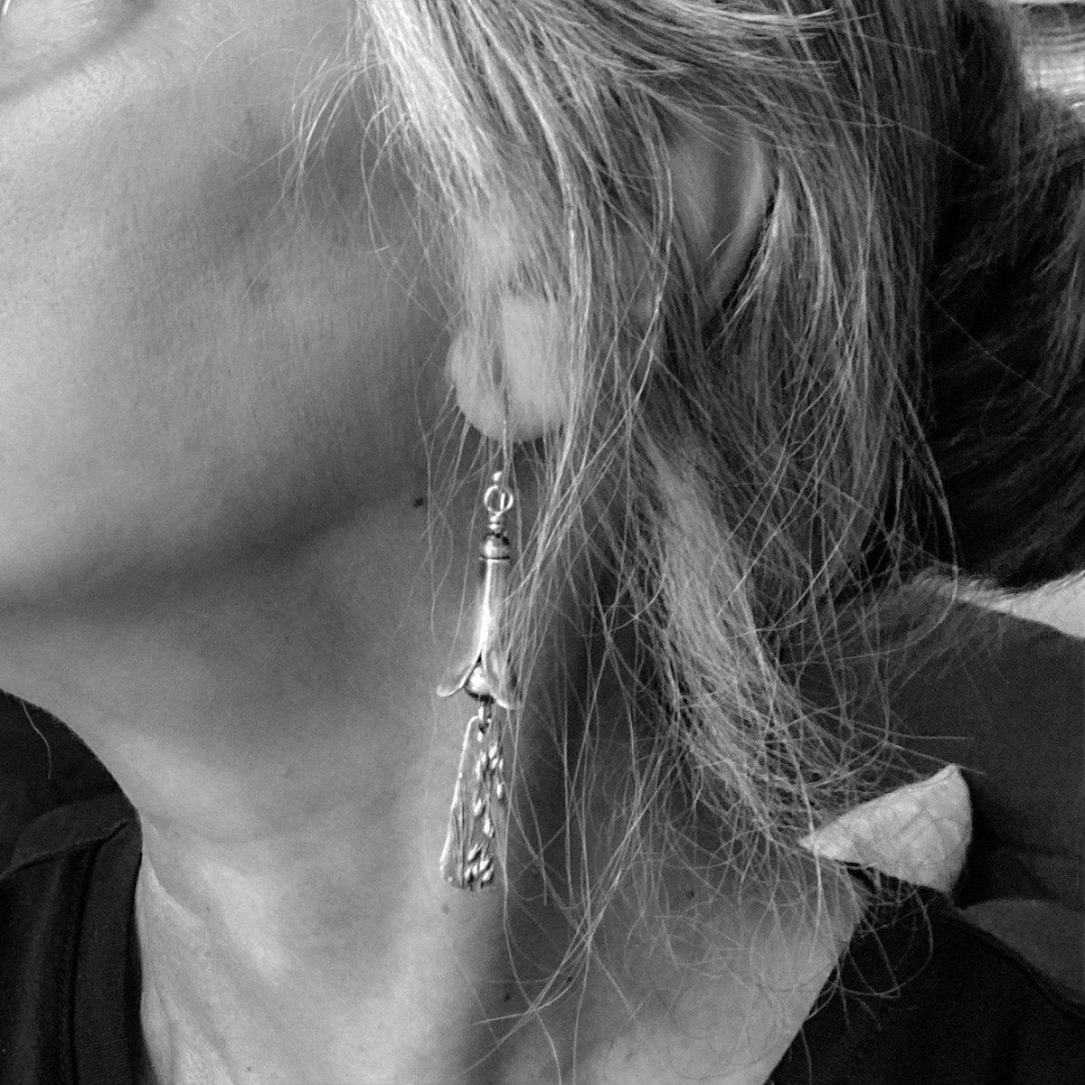 Squash Blossom Earrings Textured with Leadplant - Gayle Dowell