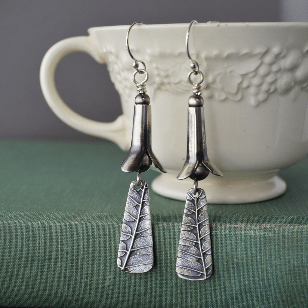 Squash Blossom Earrings Textured with Leadplant - Gayle Dowell