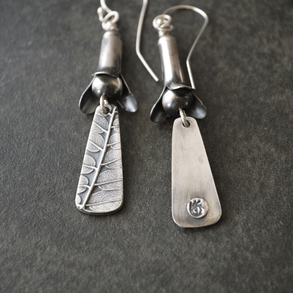 Squash Blossom Earrings Textured with Leadplant - Gayle Dowell