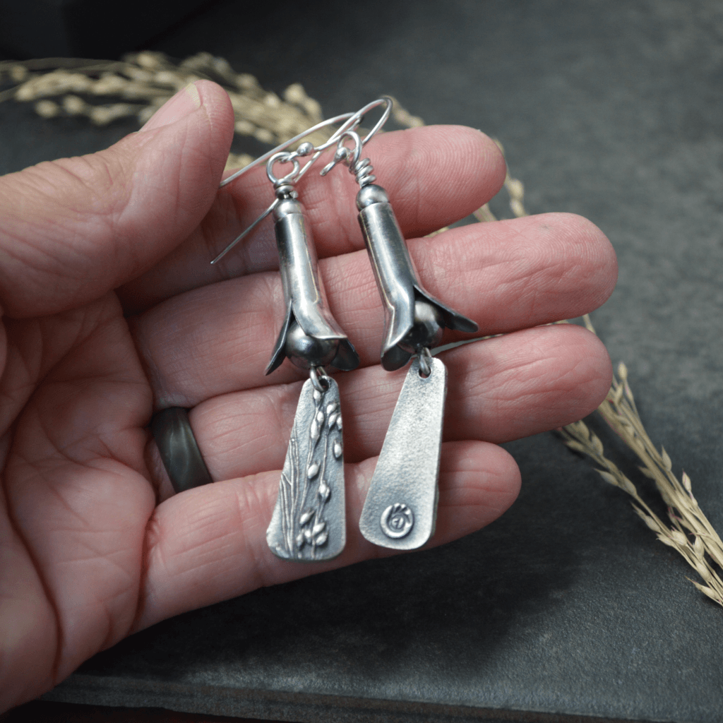 Squash Blossom Earrings with Prairie Switchgrass - Gayle Dowell