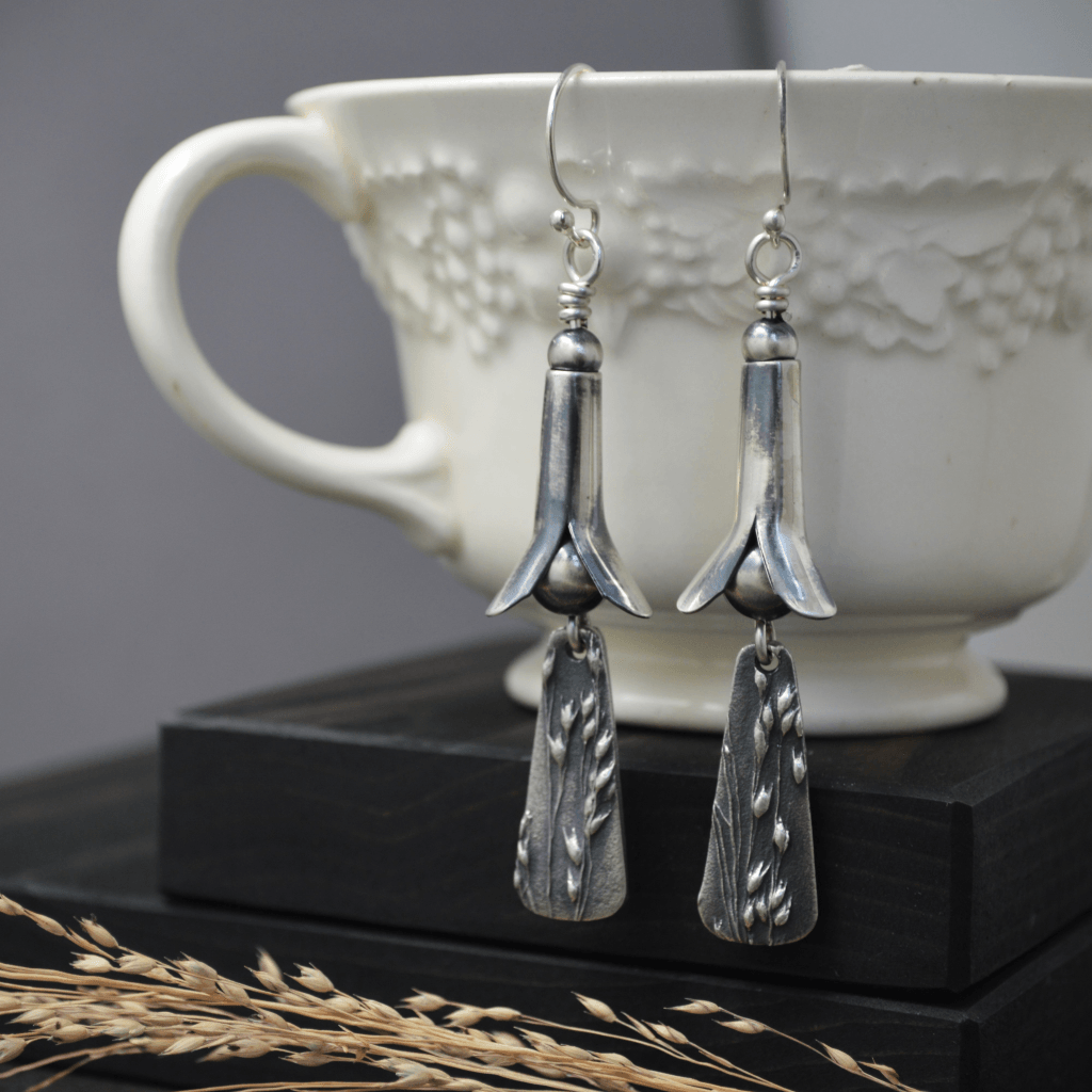 Squash Blossom Earrings with Prairie Switchgrass - Gayle Dowell