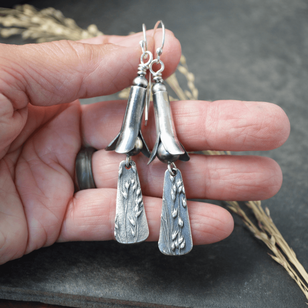 Squash Blossom Earrings with Prairie Switchgrass - Gayle Dowell