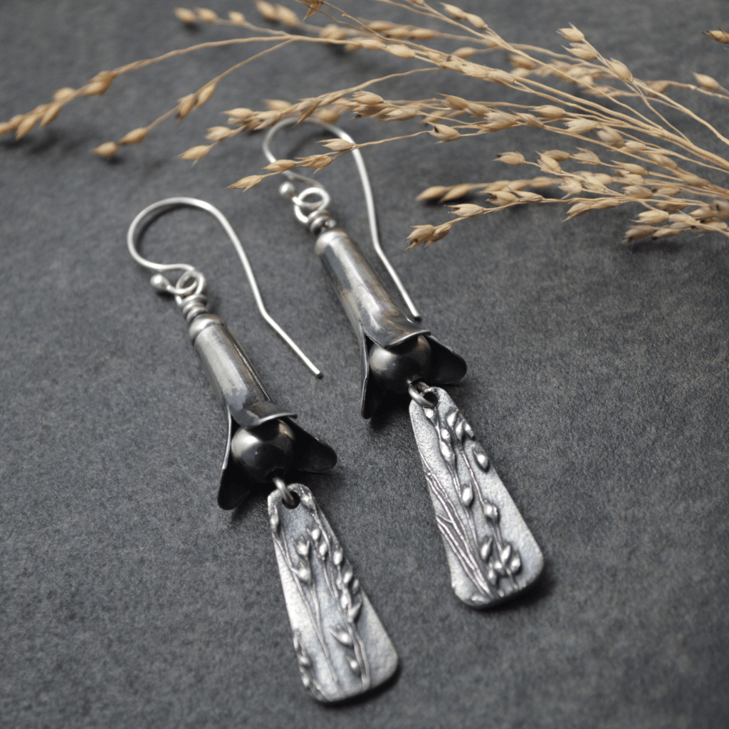 Squash Blossom Earrings with Prairie Switchgrass - Gayle Dowell